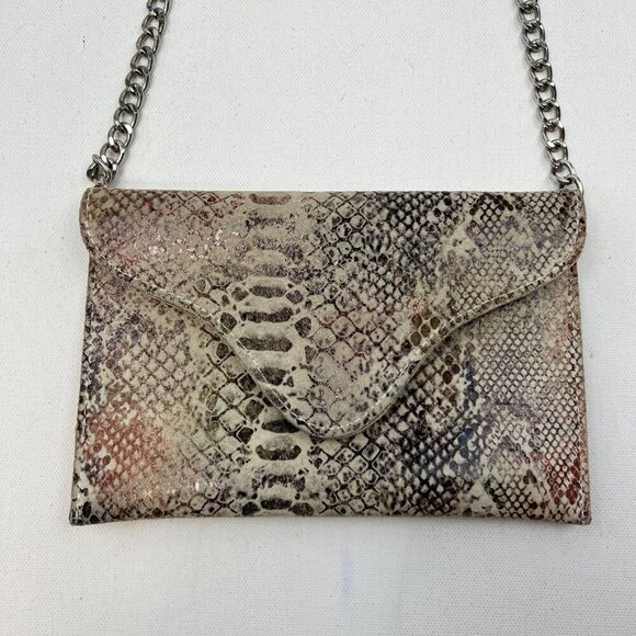 JJ Winters Leather Snake Print Crossbody Envelope Purse Chain Strap - Picture 2 of 8